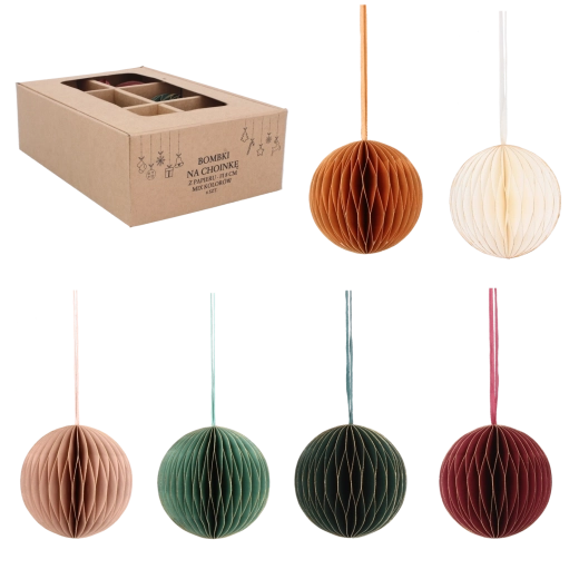 Set papirnatih božićnih honeycomb kuglica, promjer 8 cm, mješavina boja, 6 kom
