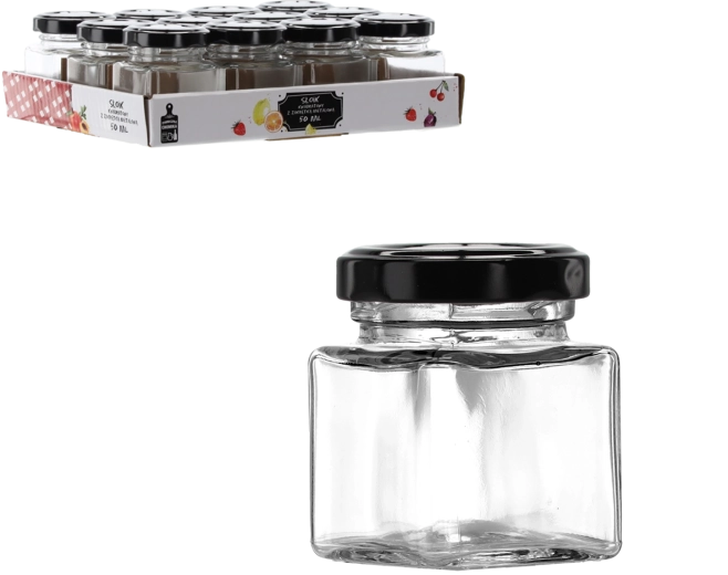 Staklenka 50 ml kvadratna s metalnim poklopcem