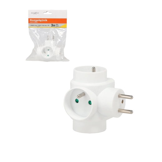 Razdjelnik u obliku kocke, 3 utičnice, bijeli