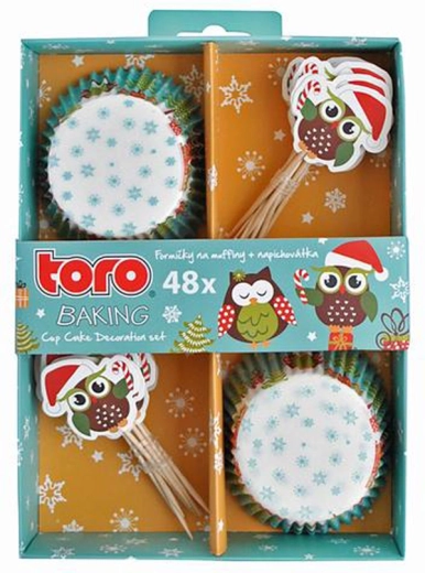 Papirnate košarice za muffine s čačkalicama TORO – božićne sove, 24 kom