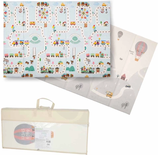 Sklopiva obostrana pjenasta edukativna podloga 150 × 200 cm – ulice i baloni