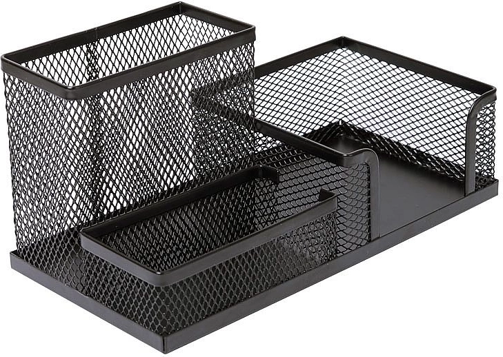 Metalni stolni organizator s kockom samoljepljivih papirića, crni