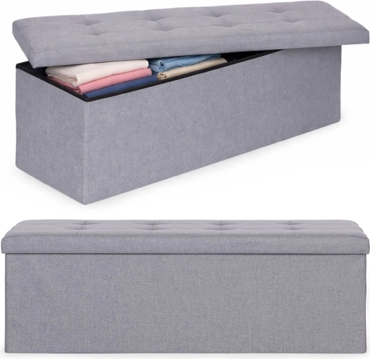 Tapecirana klupa s prostorom za pohranu 111 × 38 cm, svijetlosiva, ModernHome