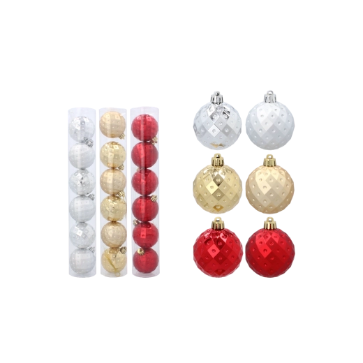 Set netrljajućih božićnih kuglica 6 cm – crvena, zlatna i srebrna, 6 kom