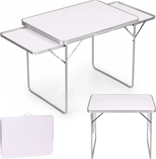 Multigarden sklopivi kamperski stol 120 × 60 cm s 2 bočne police, bijeli