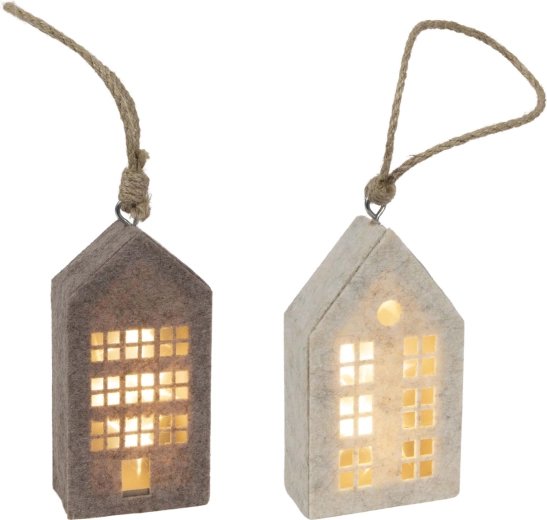 Božićna viseća dekoracija kućica od filca s LED 14,5 cm