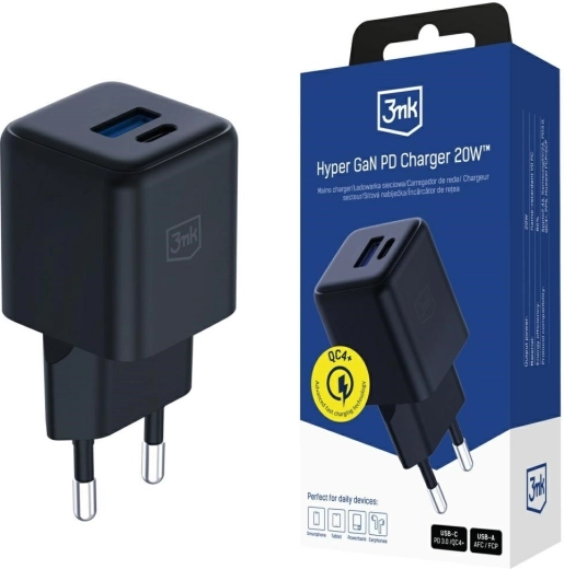 Mrežni punjač 3mk Hyper GaN 20 W crni