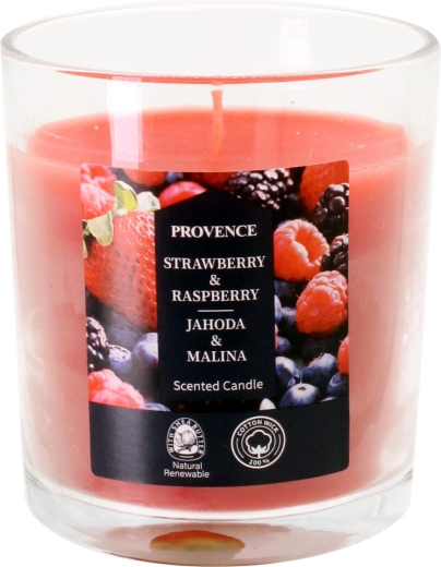 Svijeća u staklu jagoda i malina 7 × 8 cm