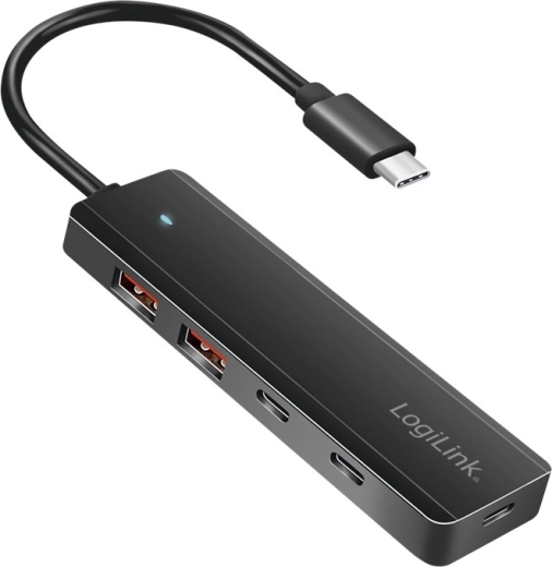 Ultratanak USB‑C čvorište s 4 porta (2× USB‑A, 2× USB‑C), crno