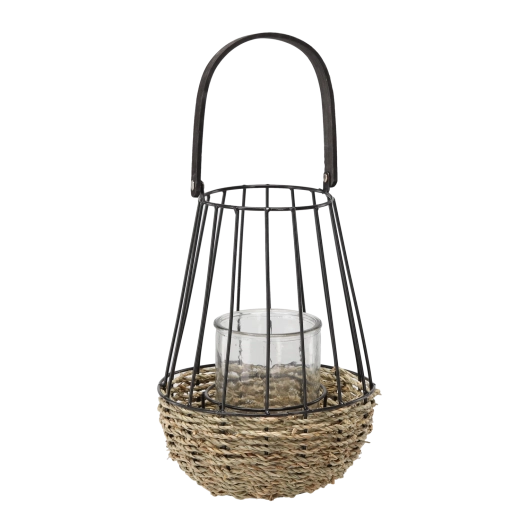 Metalni lampion crno-smeđ sa staklenom čašom 26 × 41 cm