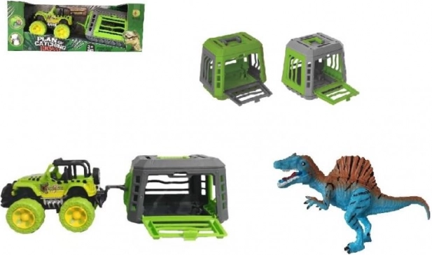 Džip s prikolicom i dinosaurom