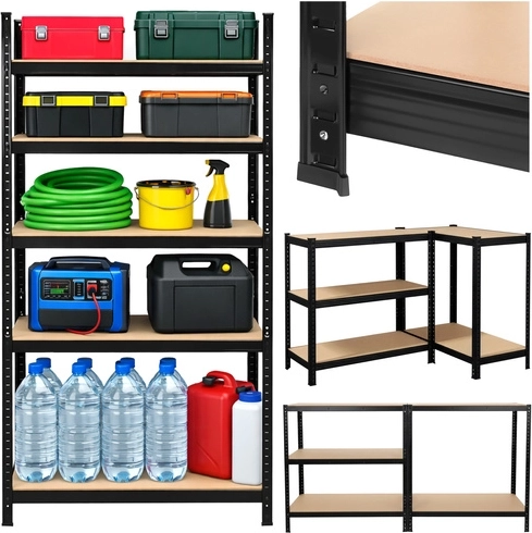 Metalni regal za garažu i podrum 180 × 90 × 40 cm, crni, 5 polica BIGSTREN