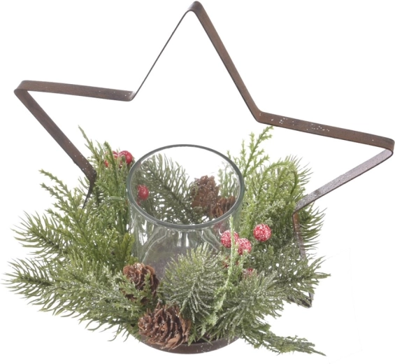 Svijećnjak Star od stakla i metala s dekorom bobica 20 × 20 × 22 cm