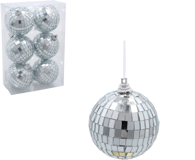 Set od 6 božićnih ukrasa od prozirne plastike 6 cm s bijelim sjajnim uzorkom