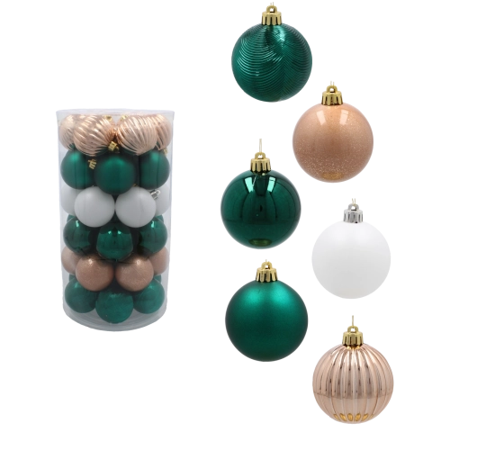 Set božićnih kuglica 6 cm – zelena, šampanjac i bijela, 41 kom
