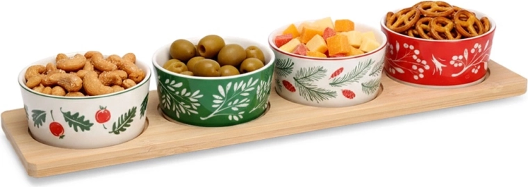 Porculanske zdjelice za predjela na bambusnom pladnju, set od 5 kom