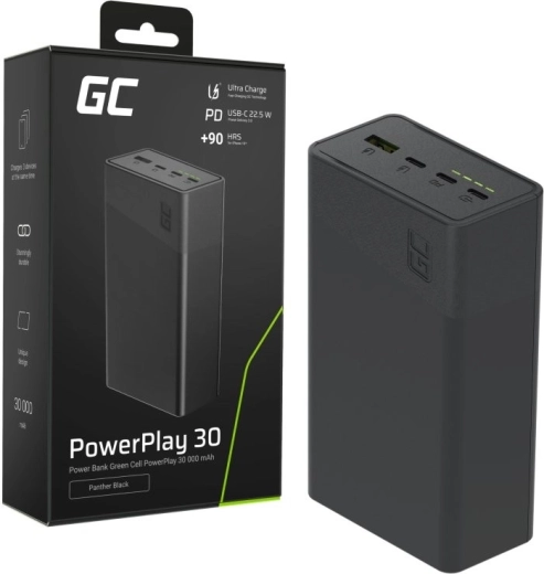 Power banka 30000 mAh, 22,5 W, 4 porta, crna