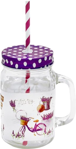 Staklenka s slamkom Mason Lavanda 450 ml
