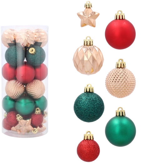 Set božićnih ukrasa 32 kom 3–4 cm crvena, zlatna i zelena Chomik