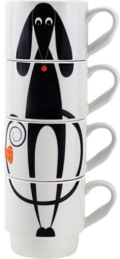 Keramičke slagive šalice s psićem 340 ml TORO, set 4 kom