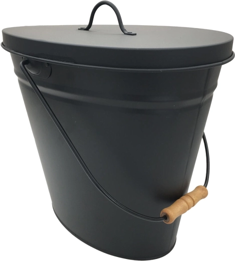 Posuda za pepeo 20 l crna s poklopcem i drvenom ručkom