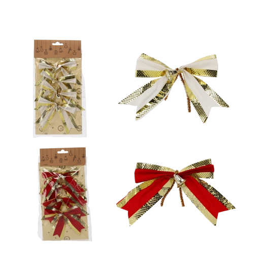Set božićnih mašni 10 cm crveno‑zlatne (4 kom)