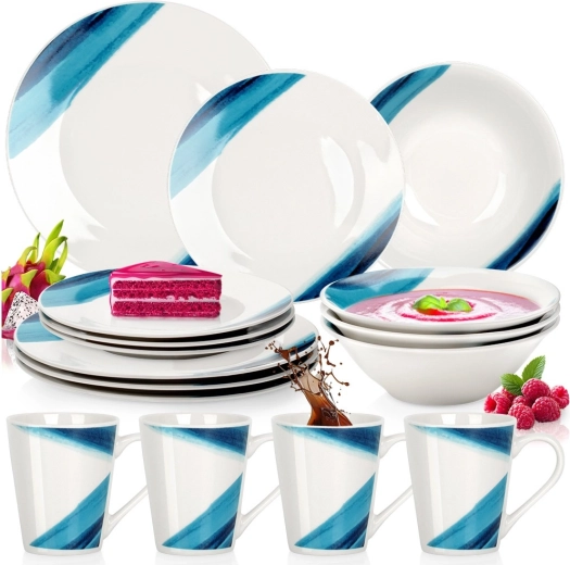 Porculanski set za posluživanje, 16 dijelova, bijeli s plavim dekorom
