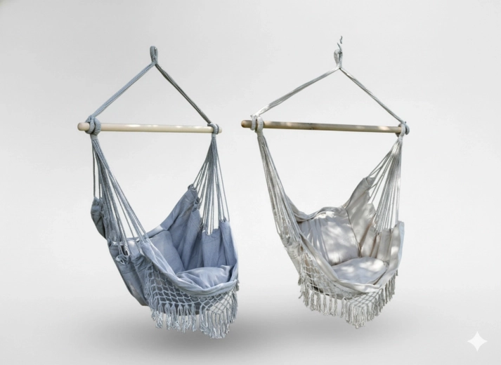 Viseća brazilska fotelja boho s jastucima, 130 × 100 cm, bež‑siva