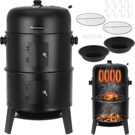 Vrtni ugljeni roštilj i dimilica 3-u-1 s poklopcem i termometrom KAMINER
