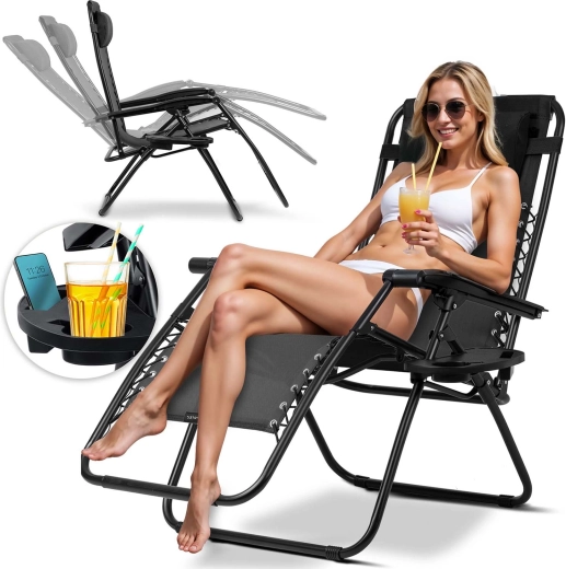 Sklopiva vrtna ležaljka s jastukom Sofotel ChillWell, crna
