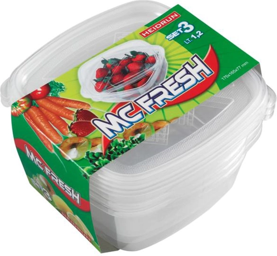 Plastične posude s poklopcem HEIDRUN McFresh 3 × 1,2 l