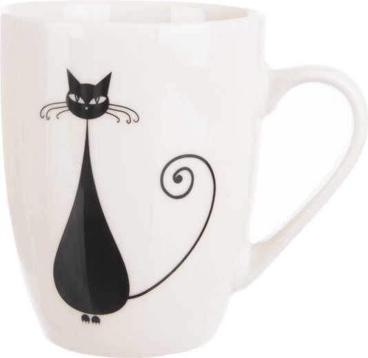 Porculanska šalica s motivom mačke bijela/crna 370 ml