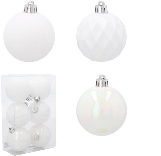 Set bijelih božićnih kuglica 6 cm – 6 kom