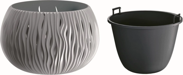 Saksija Sandy Bowl s uloškom 23,8 cm sivi kamen