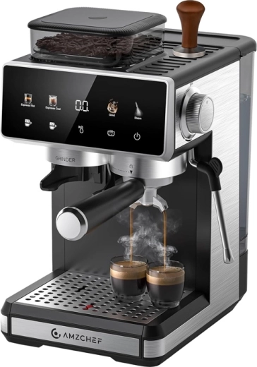 Ručni aparat za espresso AMZCHEF s ugrađenim mlincem, 20 bar, srebrni