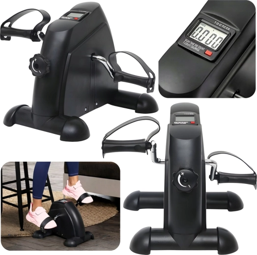 Mini sobni bicikl za rehabilitaciju 2-u-1 s LCD zaslonom, crni