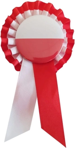 Kokarda u bijelo‑crvenim bojama s pričvrsnim zihericom