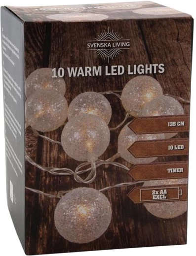 Svjetlosni lanac s timerom, 10 LED, toplo bijela, 135 cm, dekoracija s glitterom