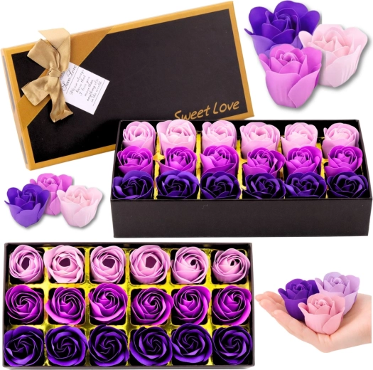 Poklon-flowers box s mirisnim ružama, ljubičasti tonovi, 18 kom