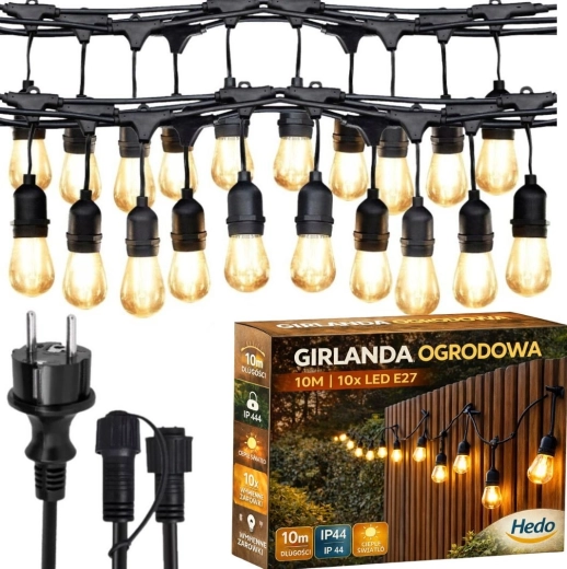 Vanjsku svjetlosnu girlandu 10 m s 10 LED žarulja E27, toplo bijela, IP44