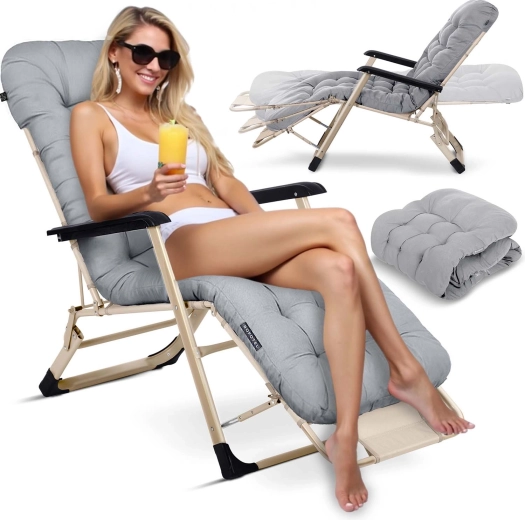 Sklopiva vrtna ležaljka s jastukom Sofotel ChillWell, svjetlosiva