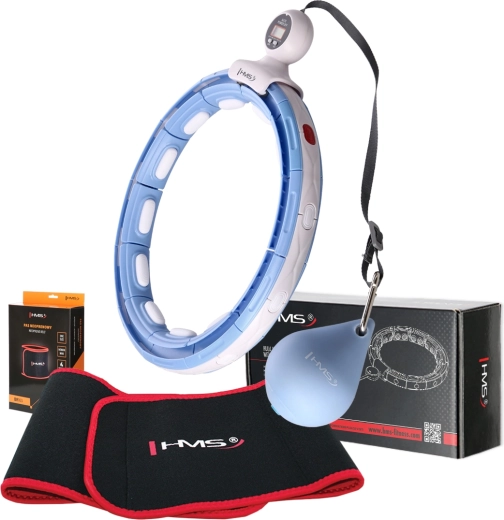 HMS set: masažni hula hoop s utegom, magnetima i brojačem + steznik za struk, plavi