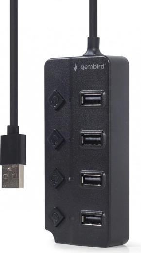 USB 2.0 čvorište s 4 porta i prekidačima, crno