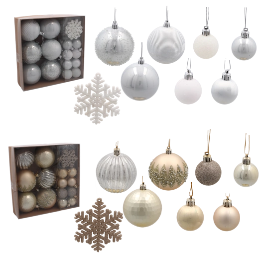 Set božićnih ukrasa 30 kom – zlatene i srebrne kuglice 6 cm, nelomljive