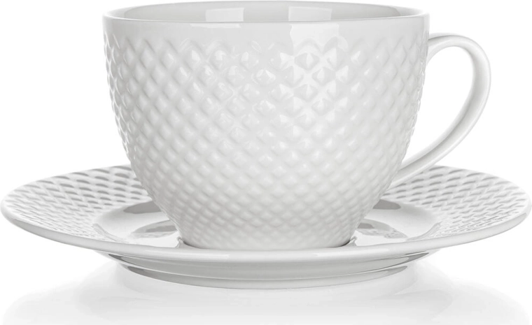 Keramička šalica s tanjurićem DIAMOND 220 ml, bijela