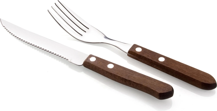 BBQ set za steak pribor 12 kom nehrđajući čelik s tamnom drvenom drškom