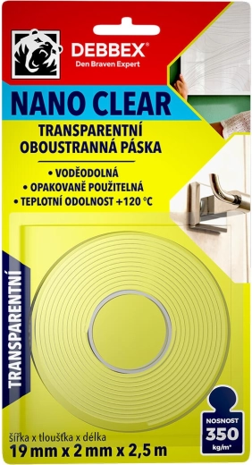 Obostrana nano traka prozirna 19 × 2 mm, 2,5 m