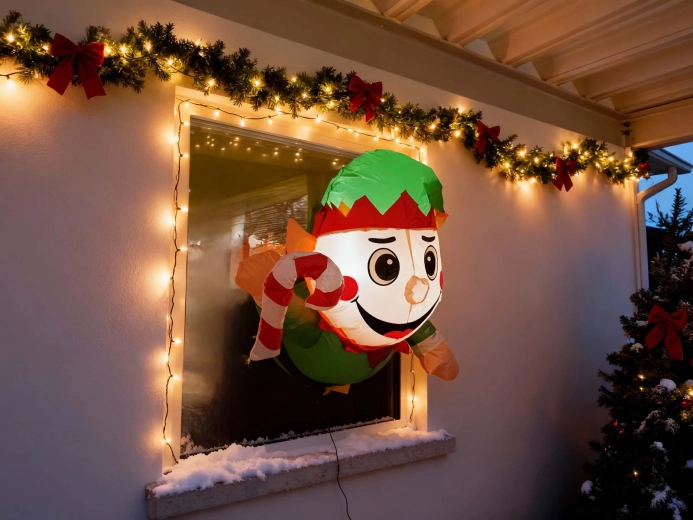 Nafukujući božićni vilenjak za prozor s LED osvjetljenjem 90 cm
