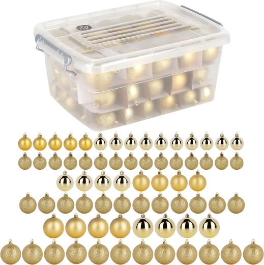 Nerazbijive zlatne božićne kuglice u kutiji 4 / 5 / 6 cm, 70 kom