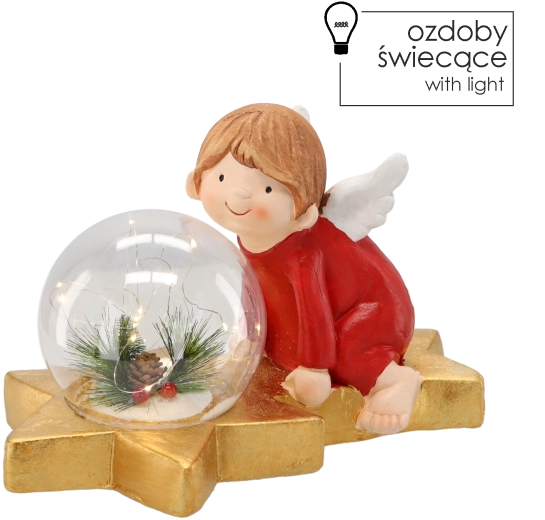Božićna figurica anđelice s LED kuglom 36,5 × 21,5 × 23,5 cm